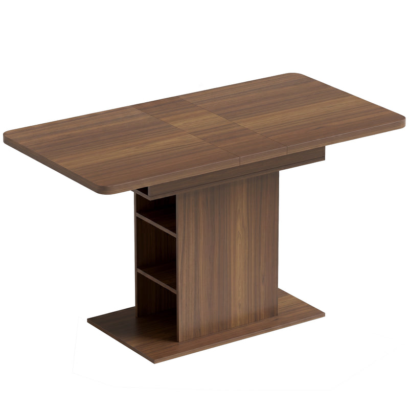 Extending Dining Table with Storage Shelves for Space Saving and Extra Seating Walnut Brown