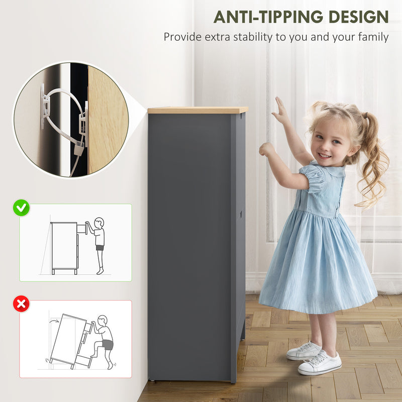 Charcoal Grey Slim Shoe Cabinet For Hallway - 2 Flip Doors Stores Up To 12 Pairs With Adjustable Shelves, 72x26x80cm Homcom