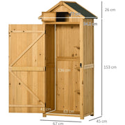 Dimension diagram of the natural wood shed with 153 cm eave height and 26 cm gable