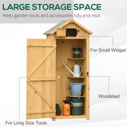 Cutaway of the natural wood shed labelling zones for long tools, small tools and a woodshed