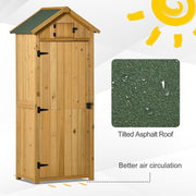 Natural wood sentry box shed with an asphalt roof close-up and raised feet for air flow