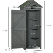 Dimension diagram of the sentry box shed showing 77 x 54.2 x 179 cm and 136 cm internal height