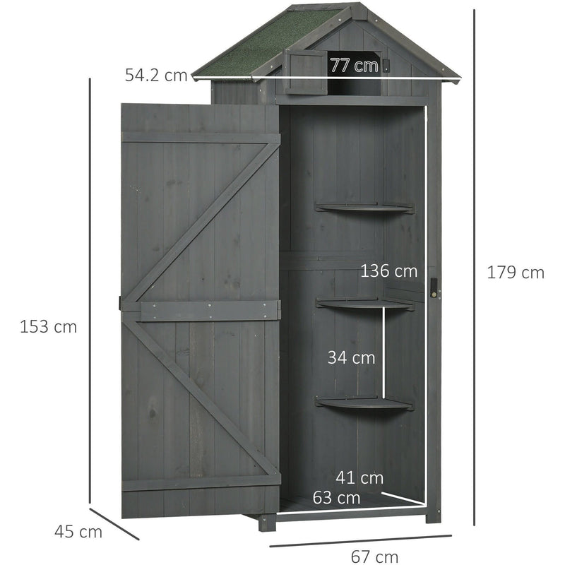 Dimension diagram of the sentry box shed showing 77 x 54.2 x 179 cm and 136 cm internal height