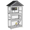 PawHut wooden bird cage with stand, grey and black, studio shot with birds