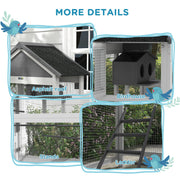 More details graphic showing the asphalt roof, birdhouse, stands and ladder