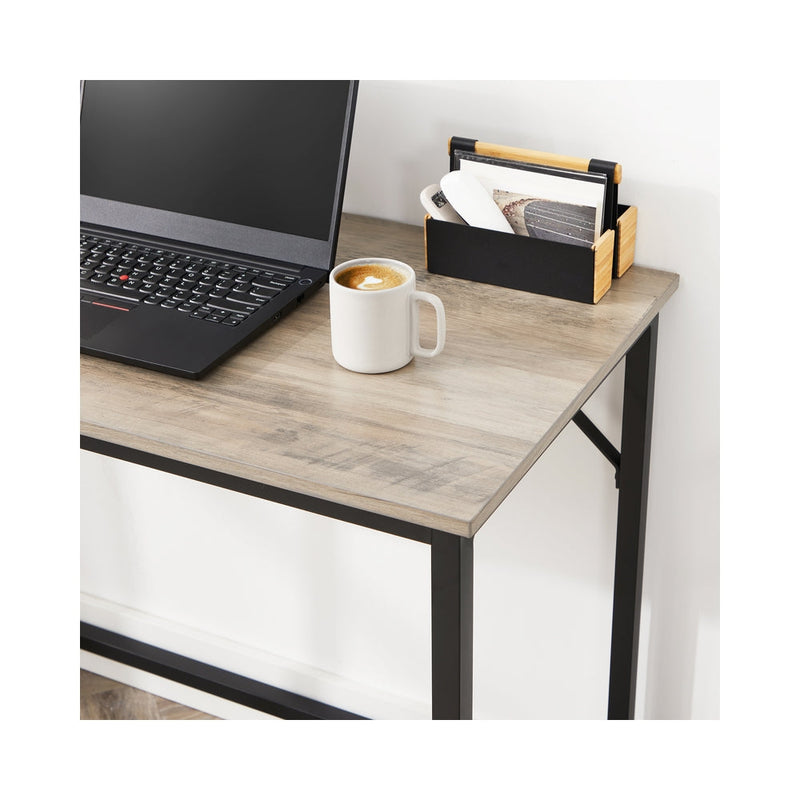 Wooden computer desk with storage shelf by Vasagle, steel frame detail view