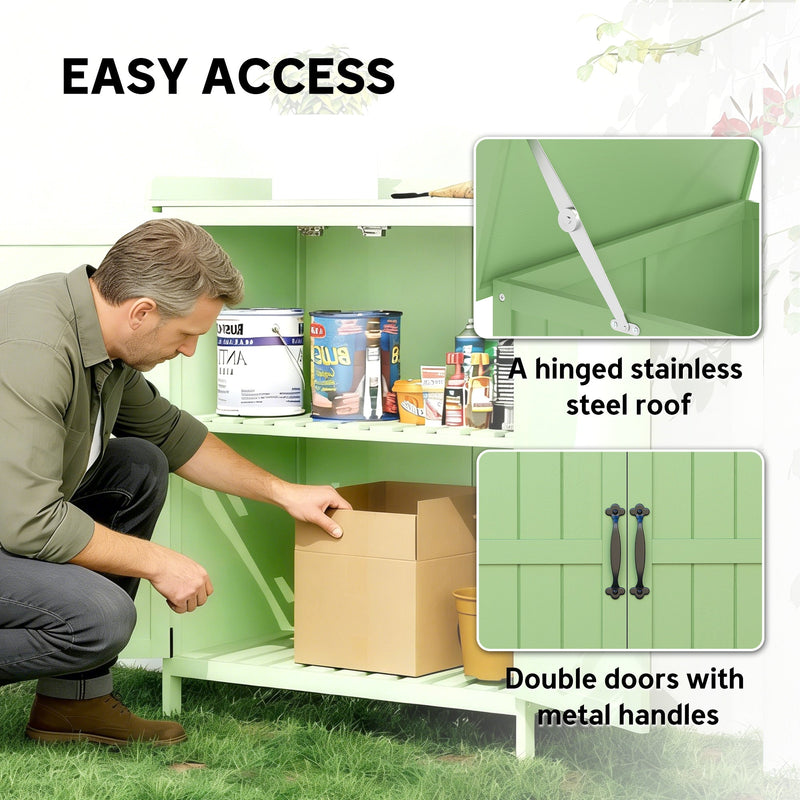 Easy access panel with close-ups of the hinged stainless steel lid and double doors with black metal handles