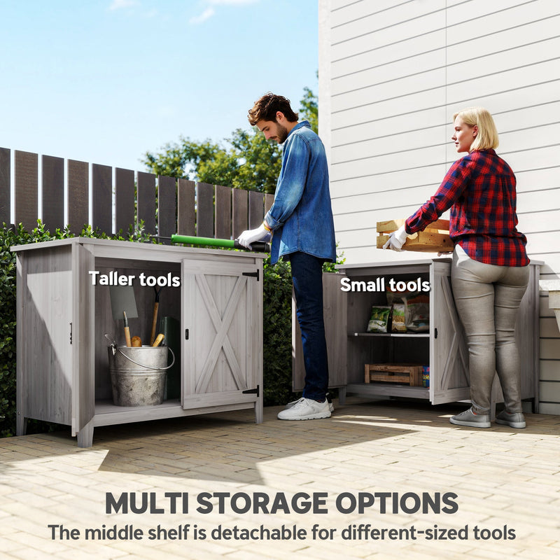 Multi storage panel showing tall tools on one side and small tools on the detachable shelf