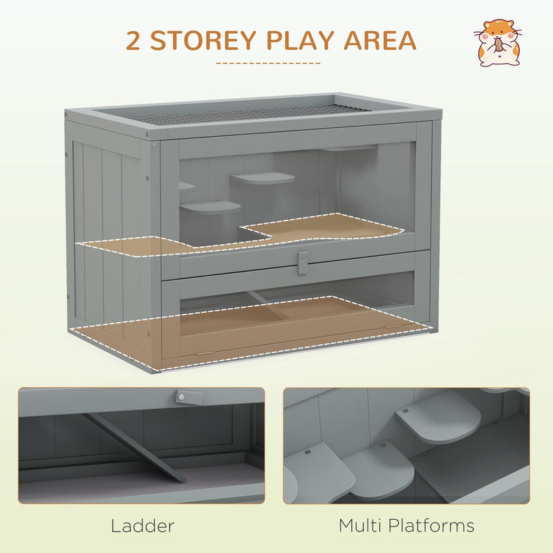 Diagram highlighting the two-storey play area with ladder and multiple platforms