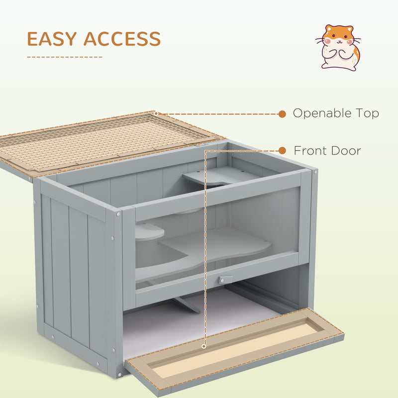Diagram showing the openable mesh top and front door for easy access