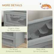 Close-up detail of the acrylic viewing panel, fir wood frame and mesh wire top