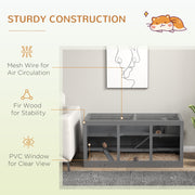 Infographic showing the fir wood frame, mesh wire top and PVC viewing window