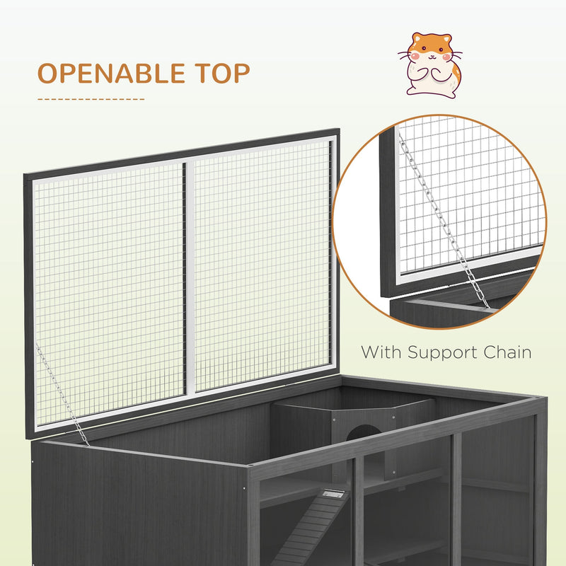 Close-up of the openable mesh top held open by a support chain