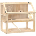 Pawhut natural wood hamster cage with 31cm deep bottom on a plain background