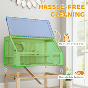 Close-up of the hinged front door and detachable bottom for cleaning
