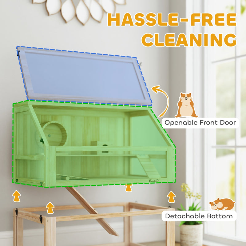 Close-up of the hinged front door and detachable bottom for cleaning