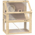 Natural wood hamster cage with 32cm deep bottom on a plain background