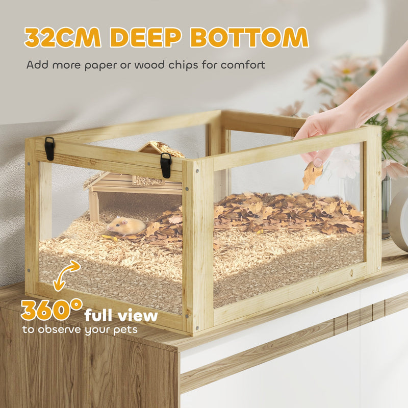 Close-up of the 32cm deep bottom on the natural cage with bedding being added