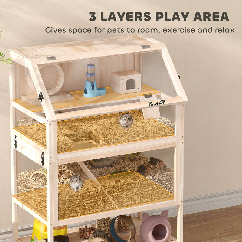 Infographic showing the three floors of play space inside the cage