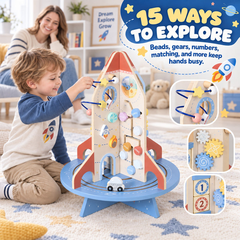 Fifteen ways to explore graphic with bead maze, gears and number tile close-ups