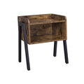 Vasagle wooden side table with open drawer, front view in rustic brown and black finish