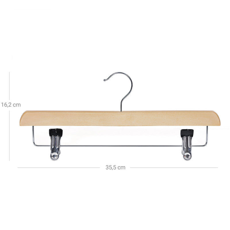 Dimension diagram of the natural wooden hanger at 35.5 cm wide and 16.2 cm high