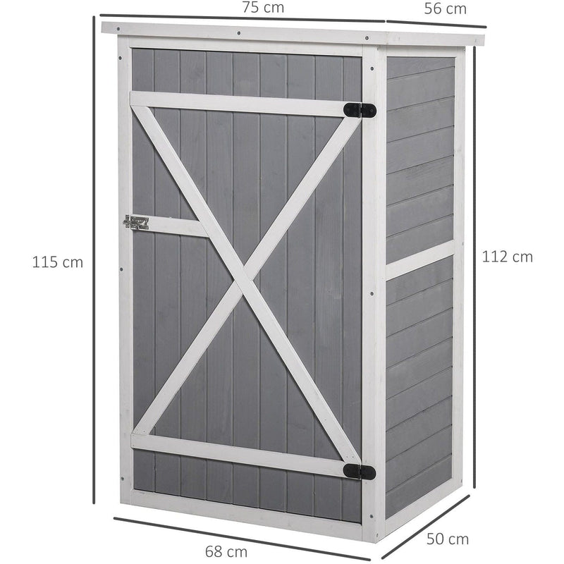 Diagram showing 75cm wide, 56cm deep, 115cm tall and 68 x 50 x 112cm inside