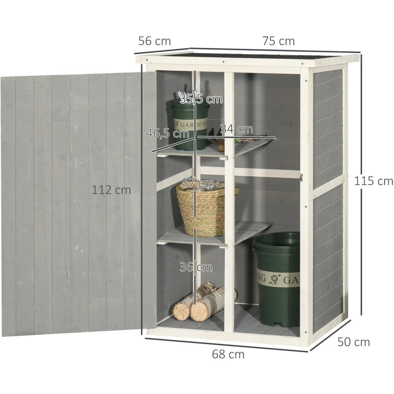 Diagram of the grey shed with the door off, showing 35.5cm, 37cm and 36cm shelf gaps