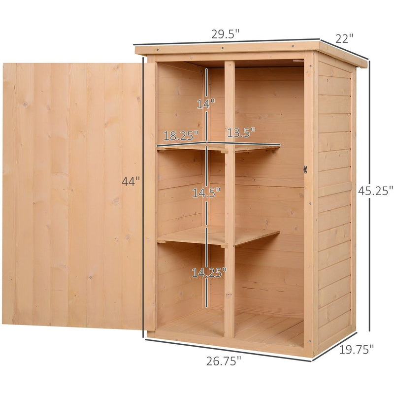 Dimension diagram in inches showing the shed at 29.5 x 22 x 45.25 inches