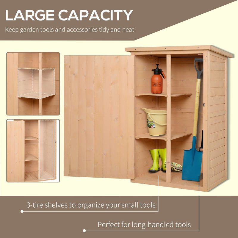 Capacity panel showing 3-tier shelves for small tools and a bay for long-handled tools