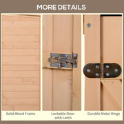 Details panel showing the solid wood frame, bolt latch and metal hinge