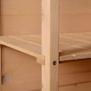 Close-up of the natural fir boards inside the shed