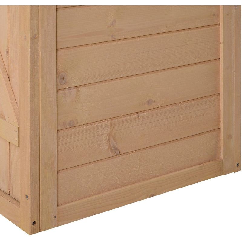 Close-up of the natural timber cladding on the shed side panel