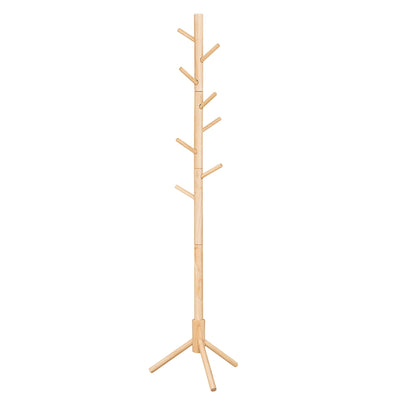 Wooden tree coat rack with 8 hooks by Vasagle, front view