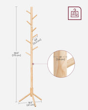 Dimensions diagram of the wooden tree coat rack with 3 height options