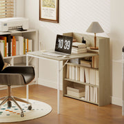Extendable Dining Table with Storage Shelves for Small Spaces Oak and White AOSOM