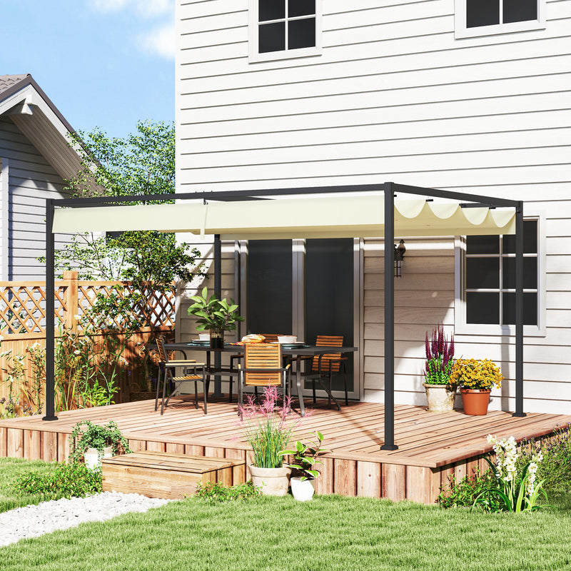 4 x 3m Metal Pergola With Retractable Roof Shade Ideal For Patio Or Garden Use Cream White AOSOM