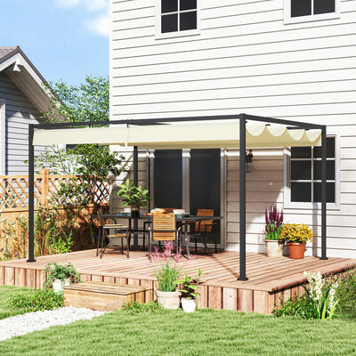 4 x 3m Metal Pergola With Retractable Roof Shade Ideal For Patio Or Garden Use Cream White AOSOM