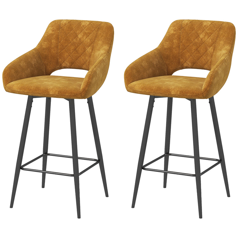 Set of 2 Velvet Bar Stools with Padded Seats Ideal for Kitchen or Home Bar, Brown