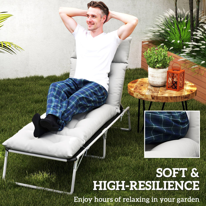 Light Grey Sun Lounger Cushion 190x56x10cm Thick Garden Chair Pad with UPF20+ Fabric by Outsunny