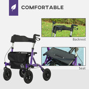 Folding Rollator Walker with Seat Backrest and Storage Bag for Seniors Purple by HOMCOM AOSOM