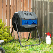 160L Dual Chamber Rotating Garden Composter in Blue by Outsunny