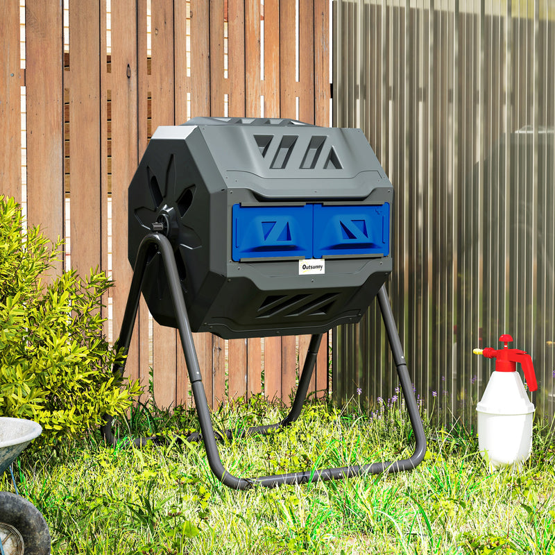 160L Dual Chamber Rotating Garden Composter in Blue by Outsunny