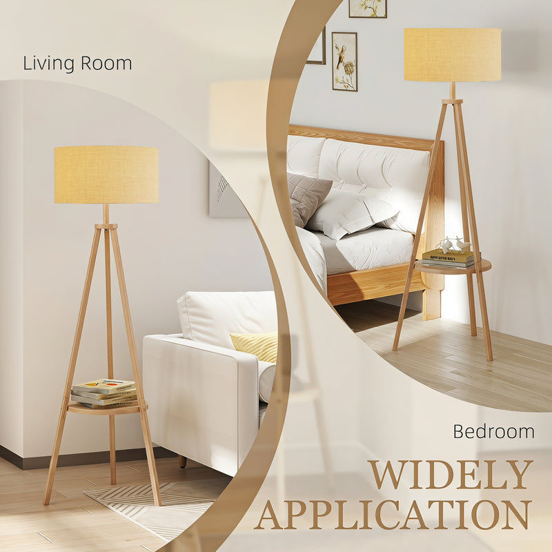 Floor Lamp with Shelf for Lighting and Storage Natural Wood