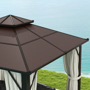 3 x 3m Hardtop Garden Gazebo with Polycarbonate Roof and Curtains Beige by Outsunny
