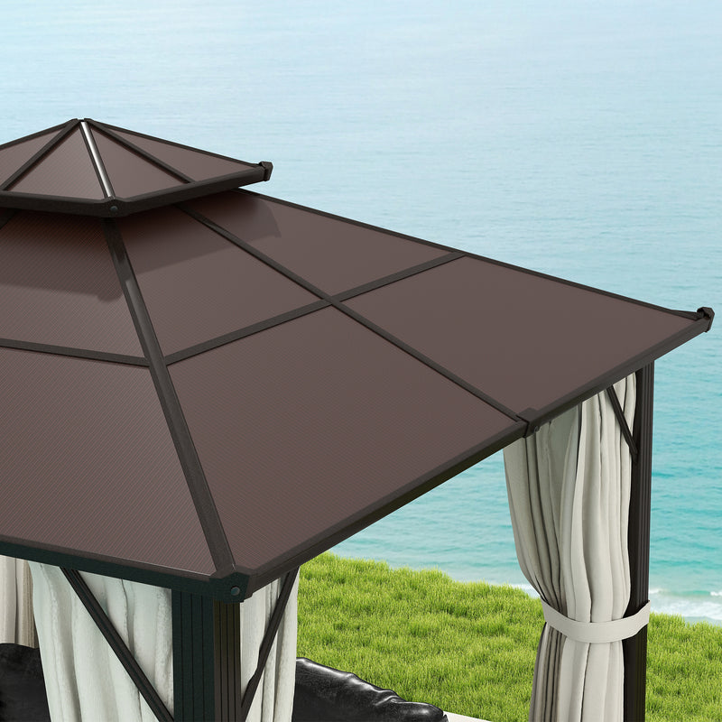 3 x 3m Hardtop Garden Gazebo with Polycarbonate Roof and Curtains Beige by Outsunny