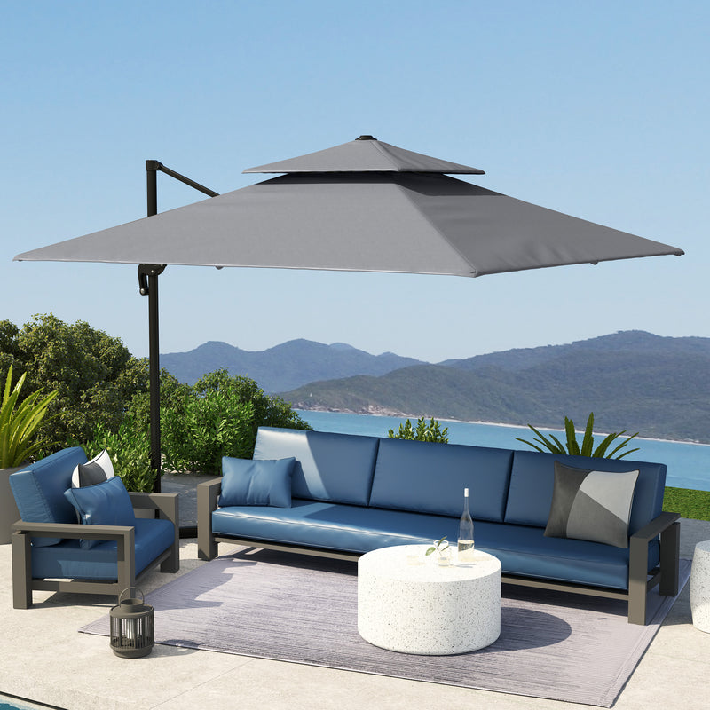 Light Grey 3x3m Cantilever Parasol with Aluminium Frame Crank Tilt and Base by Outsunny