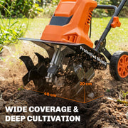 Electric Garden Tiller Rotavator for Easy Soil Preparation with Adjustable Wheels Orange AOSOM
