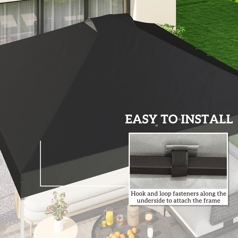 Gazebo Roof Replacement Waterproof UV Protection for 3 x 3 m Frames Black Outsunny
