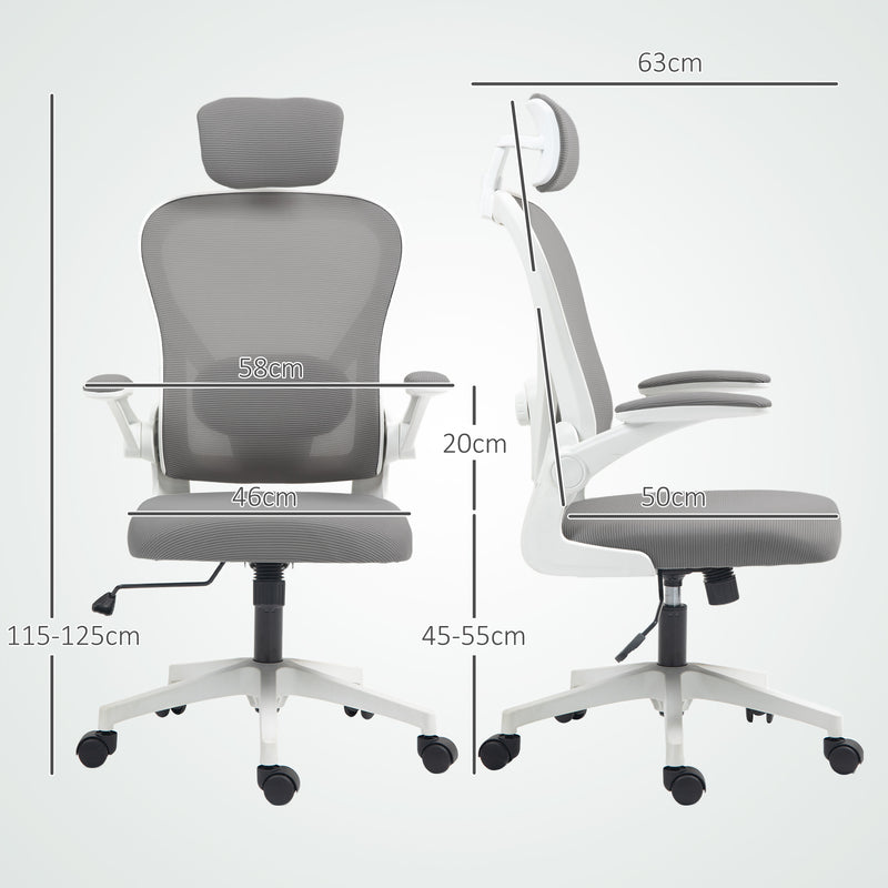Ergonomic Grey Mesh Swivel Office Chair With Adjustable Lumbar Support and Flip Up Armrests by HOMCOM